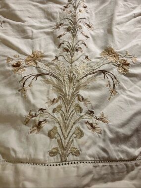 Machine embroidered neutral floral king size pillow case 100% cotton cottagecore